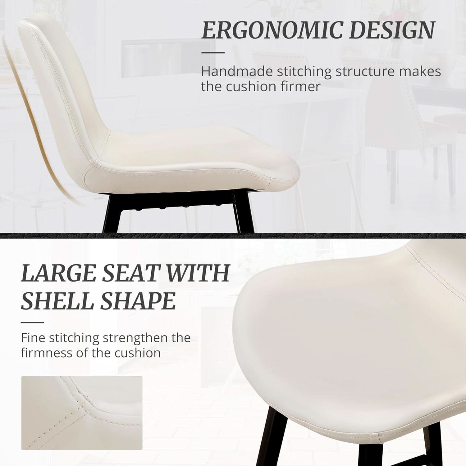 24 Inch Faux Leather Bar Stool Set of 3 With Back and Footrest, Antique White for Kitchen Island