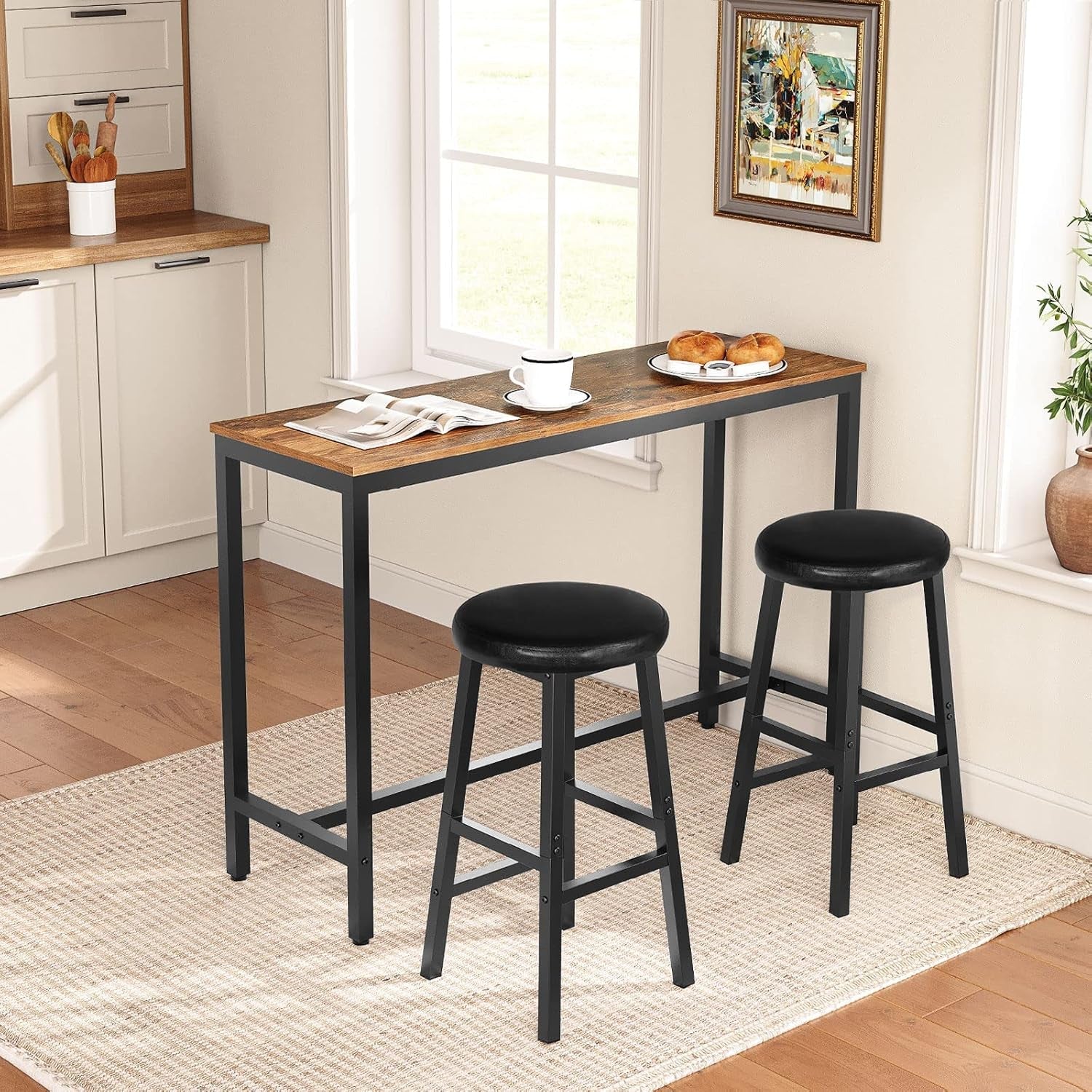 24 Inch PU Upholstered Bar Stools Set with Footrest