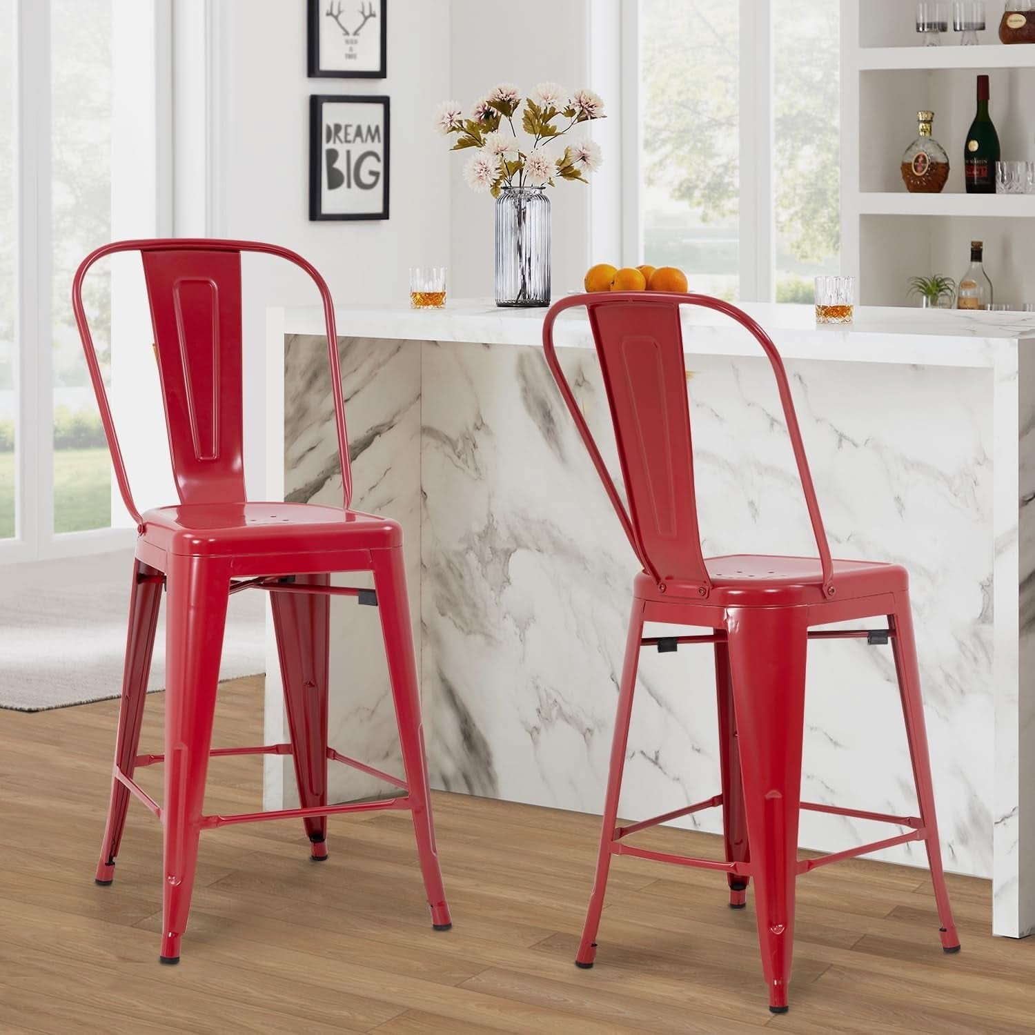 24 Inch Stackable Metal Bar Stools Set Of 4 For Indoor Outdoor Use With Backrest