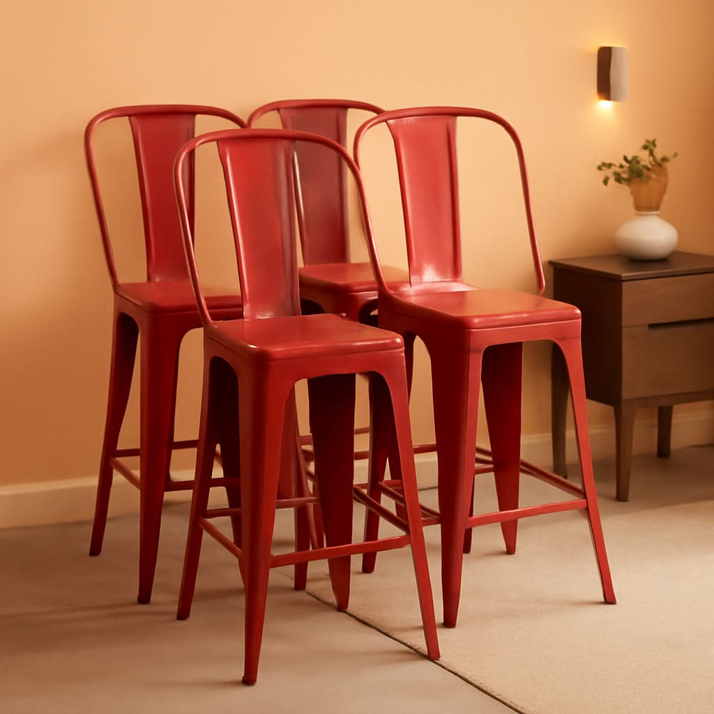 24 Inch Stackable Metal Bar Stools Set Of 4 For Indoor Outdoor Use With Backrest