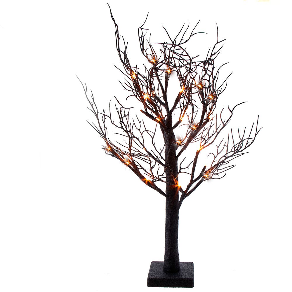 24" LED Black Glittered Tabletop Tree