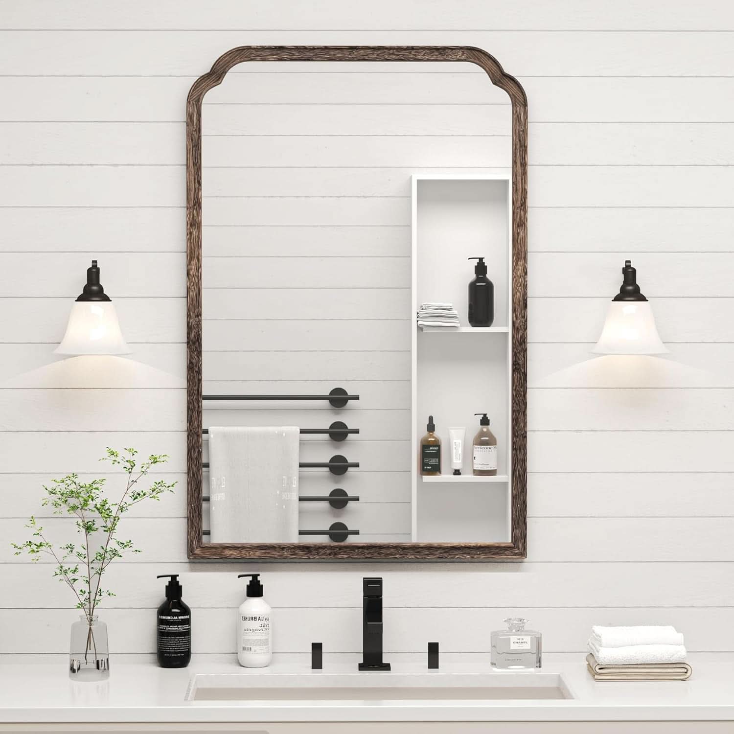 24 X 36 Solid Wood Bathroom Mirror Rustic Brown Frame For Living Room Bedroom Vanity