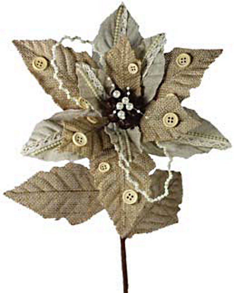 24 inch Frosted Linen, Lace, & Burlap Poinsettia