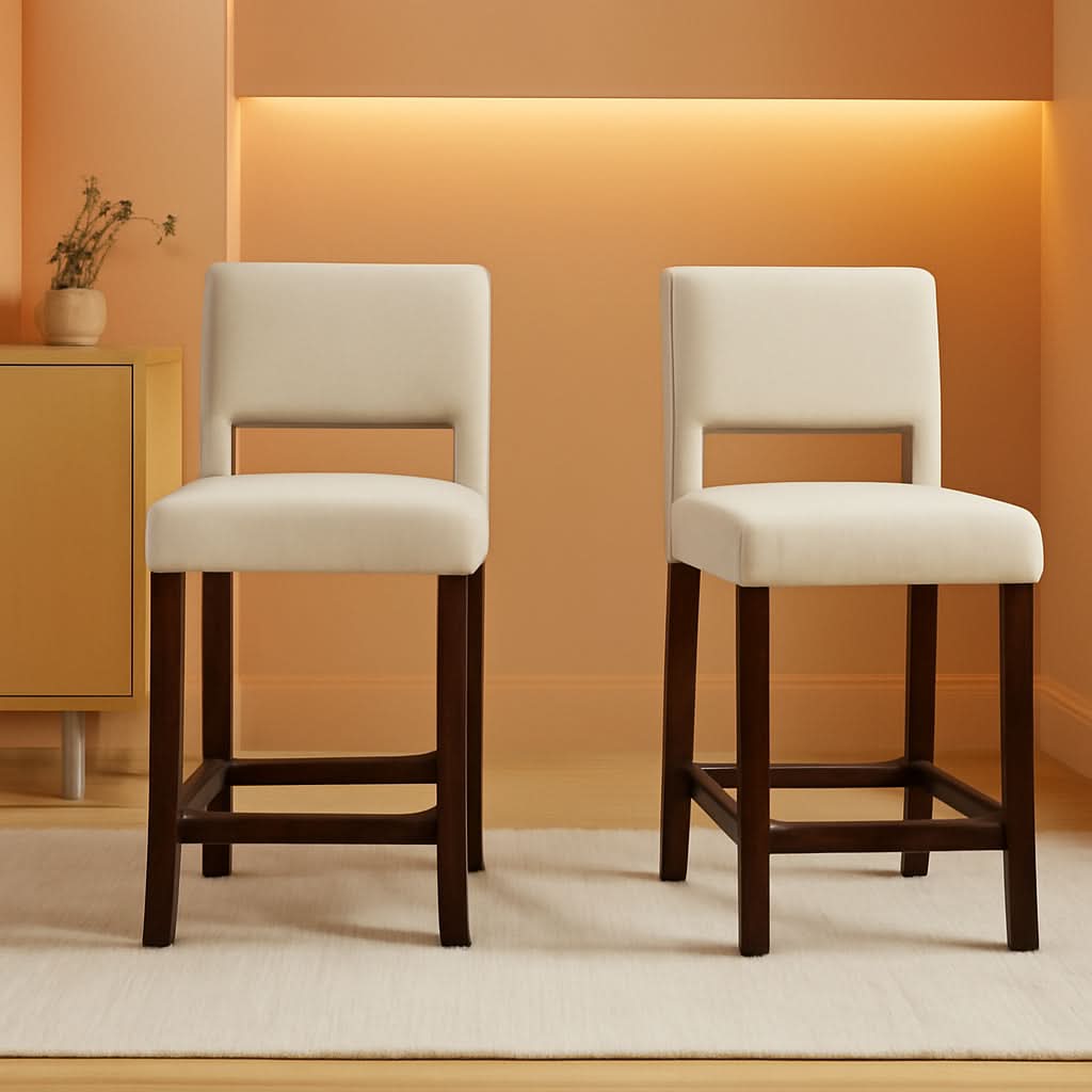 24.5 Inch Counter Height Bar Stools Set Of 4 With Back Upholstered Beige Linen For Kitchen Island