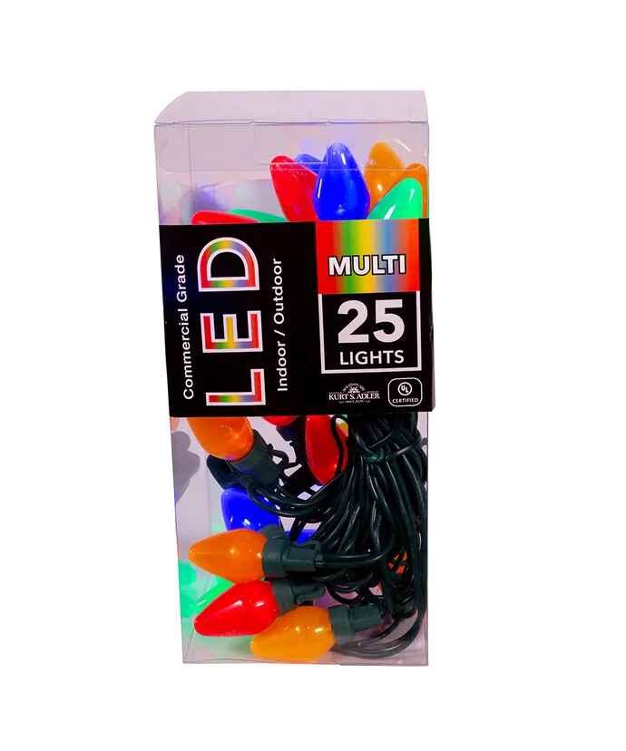 25-Light Multi-Color Pearl LED C7 Light Set With Green Wire