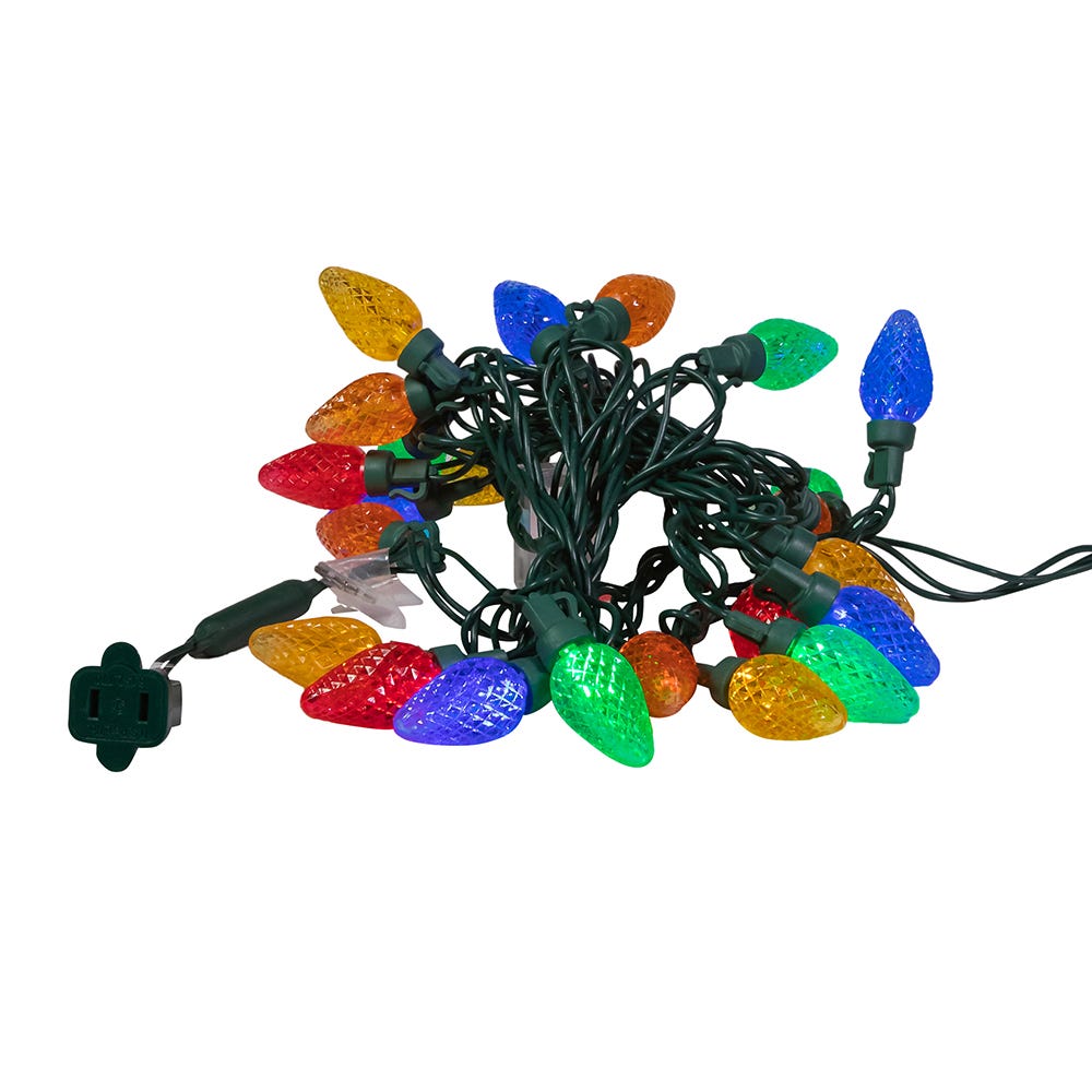 25-Light Multicolor LED C7 Light Set With Green Wire
