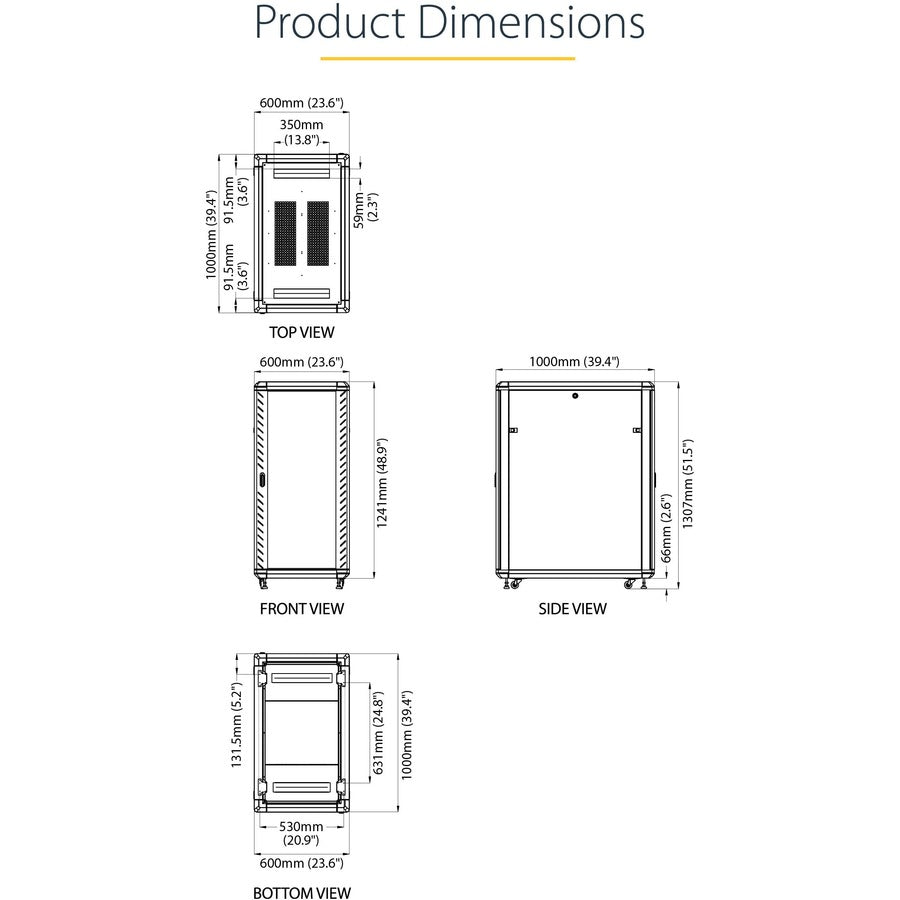 25U Server Rack Cabinet - StarTech 4-Post Lockable 19" Data Center Enclosure | TechSoft RK2536BKF