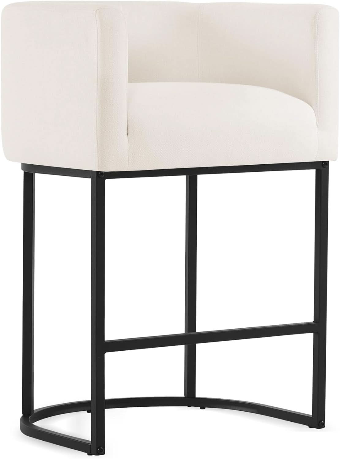 27 Inch Counter Height Bar Stools Set Of 4 With Backrest And Armrests Beige Linen Upholstery Black Metal Frame