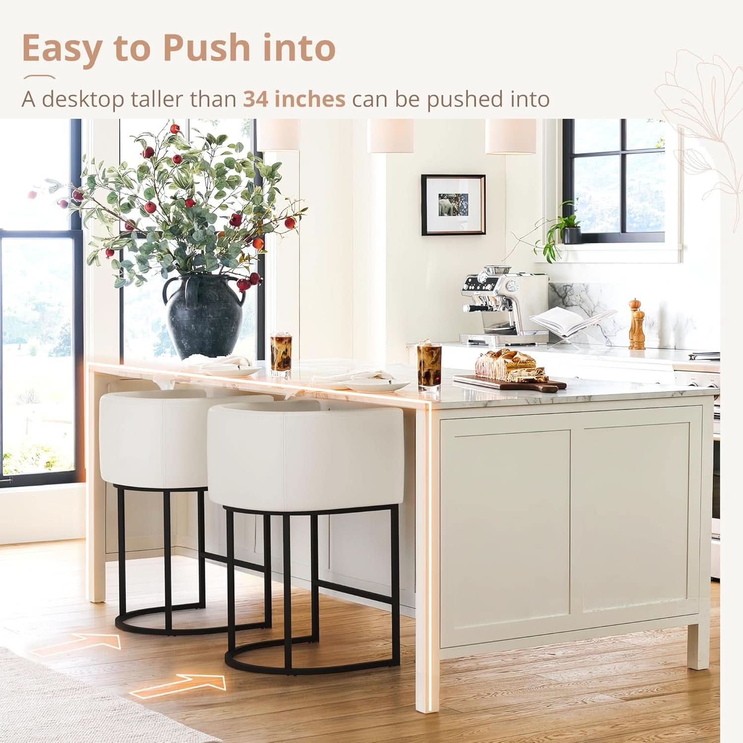 27 Inch Height Modern Barrel Counter Stool Antique White Bar Stool For Kitchen Island