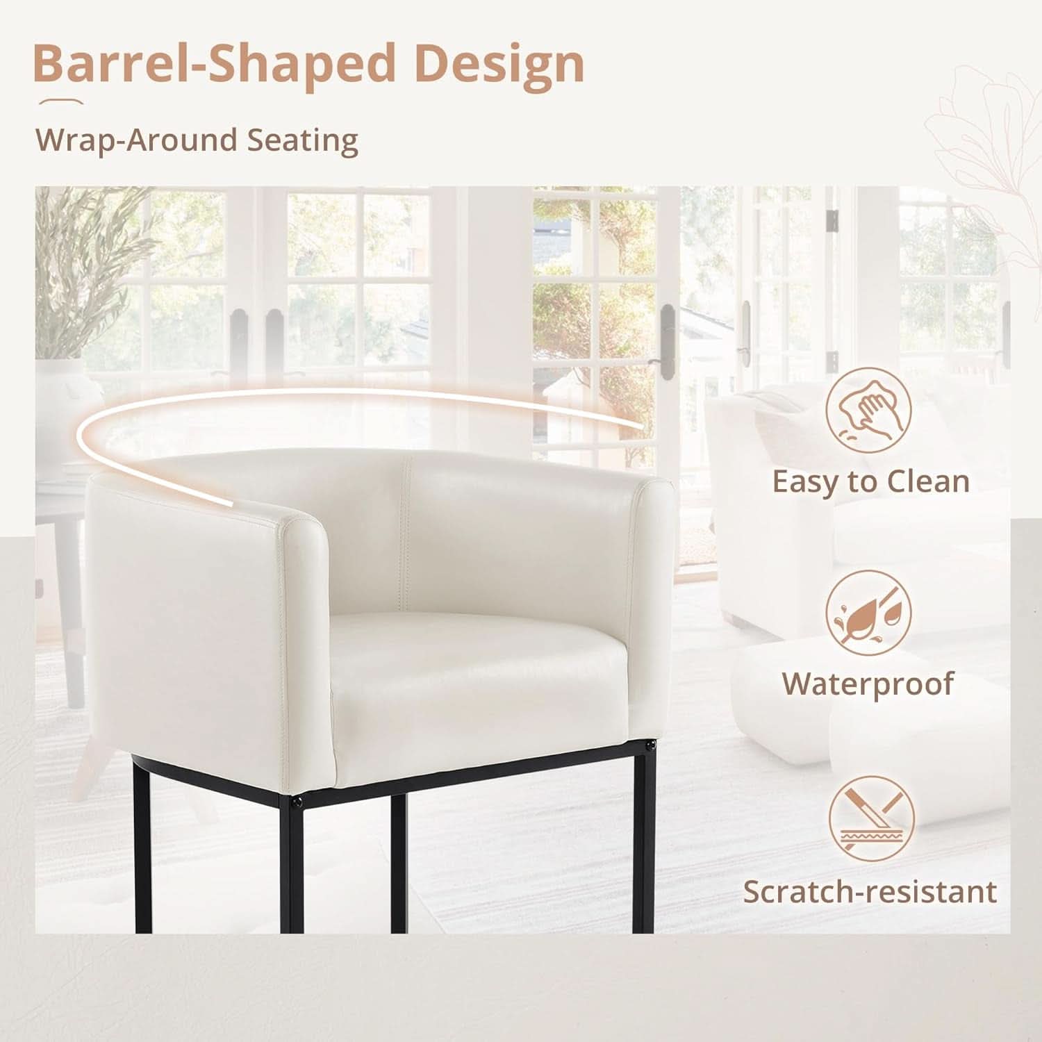 27 Inch Height Modern Barrel Counter Stool Antique White Bar Stool For Kitchen Island