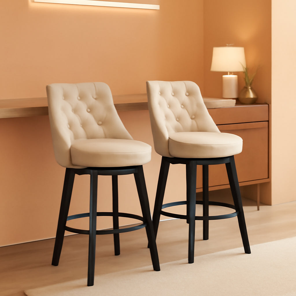 27 Inch Linen Upholstered Swivel Bar Stools Set of 2