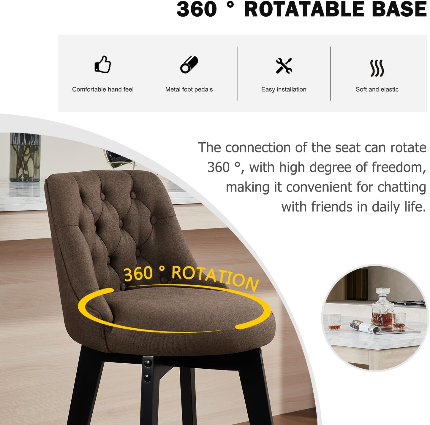 27 Inch Swivel Bar Stools With Back Sepia Linen Upholstery Set Of 2
