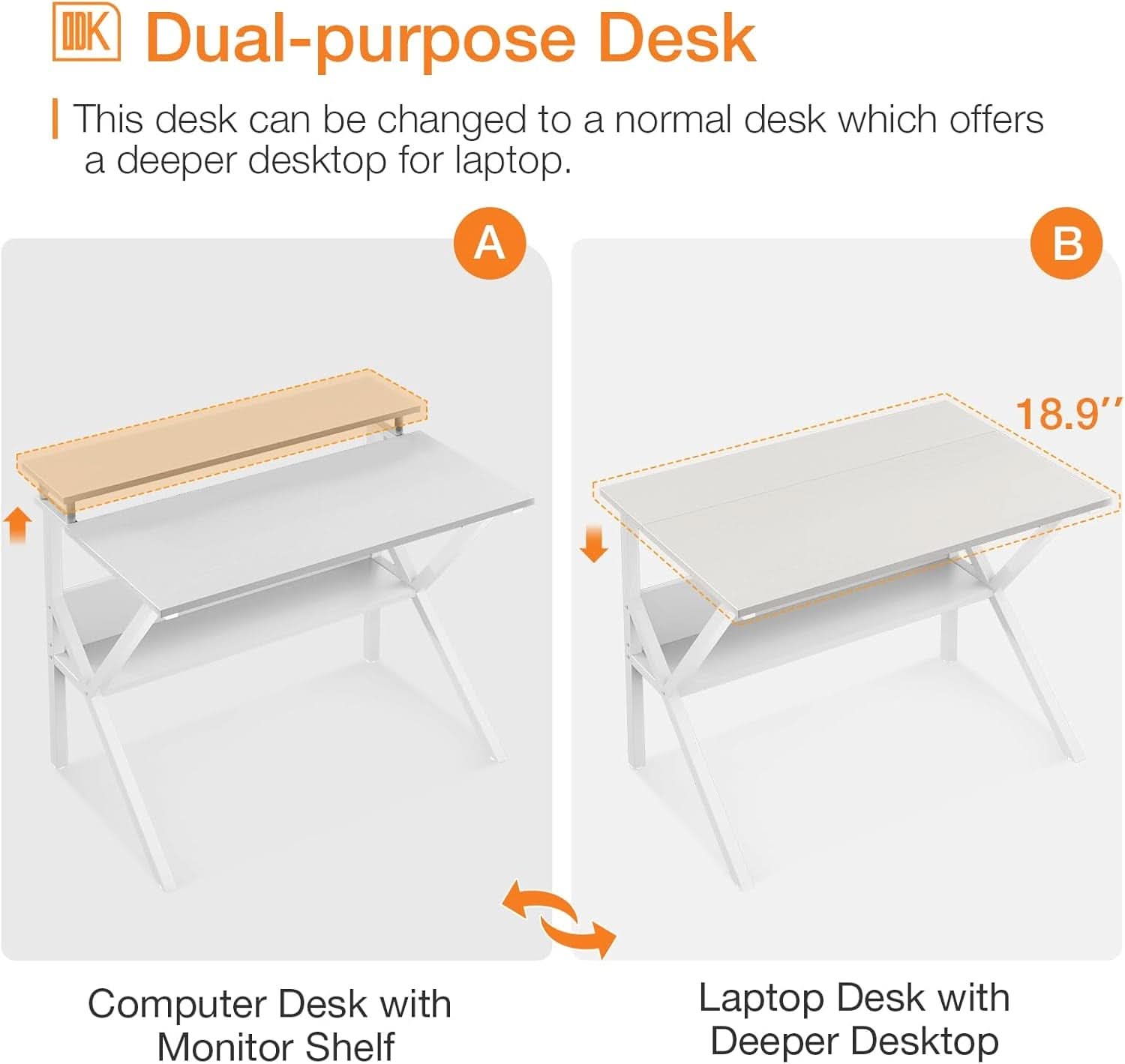 27.5 Inch White Computer Desk With Storage Shelves