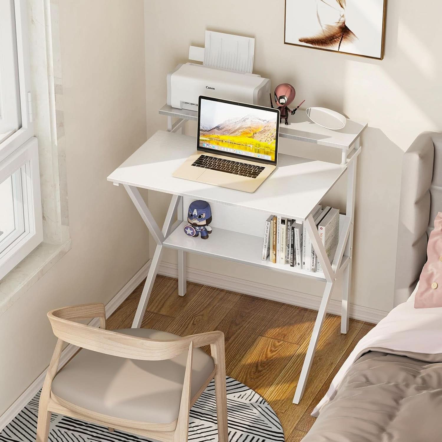 27.5 Inch White Computer Desk With Storage Shelves