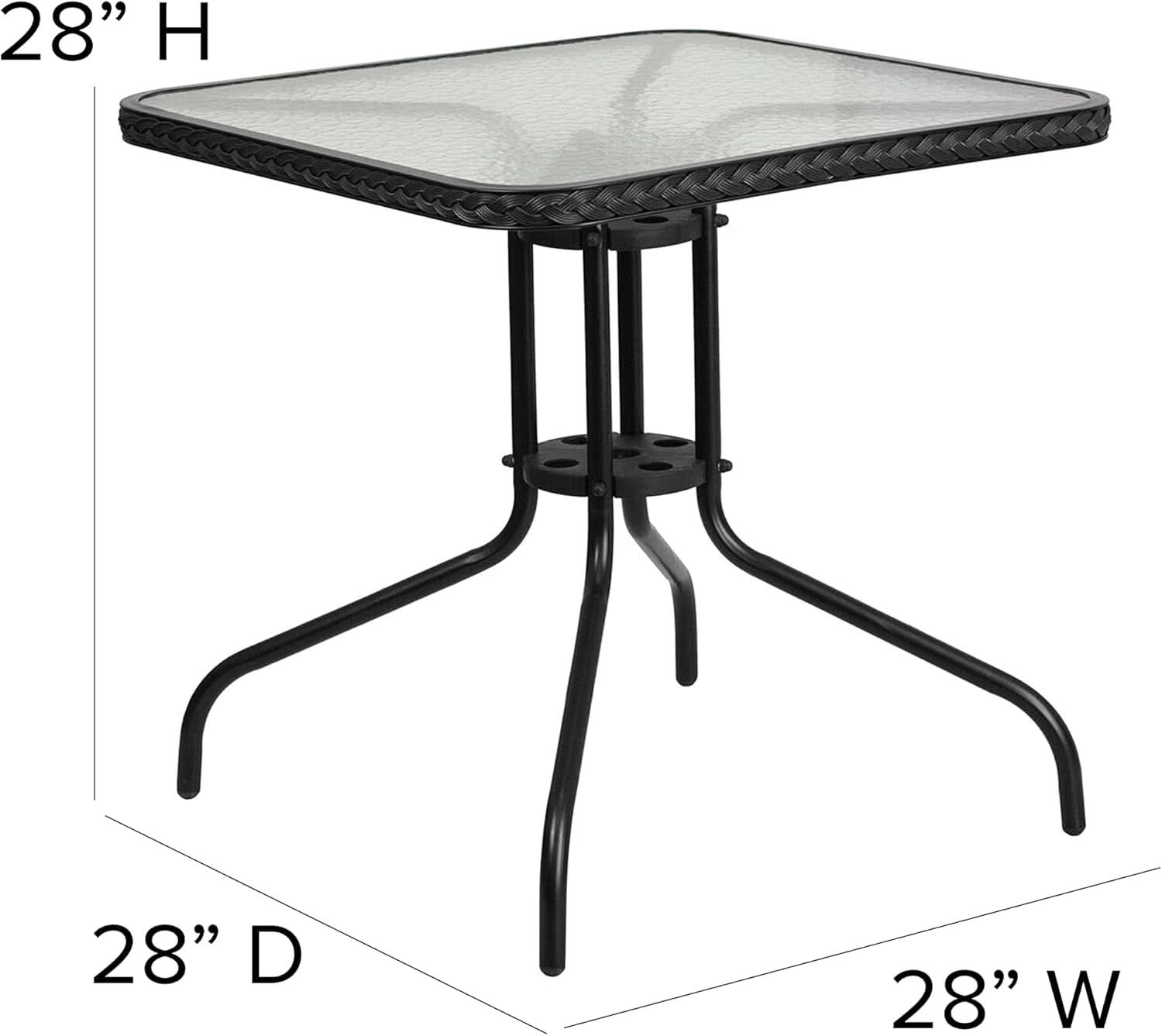 28 Inch Square Patio Table And Rattan Chairs Set Black