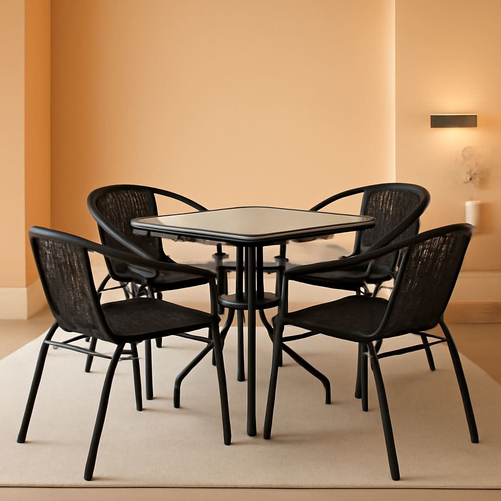 28 Inch Square Patio Table And Rattan Chairs Set Black