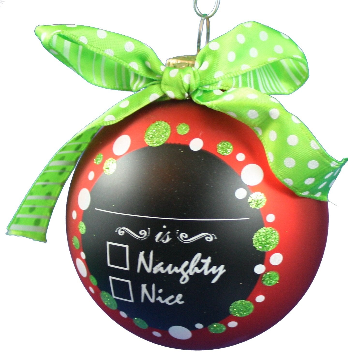 3 1/4" Balls With Chalkboard Sign - Naughty Nice