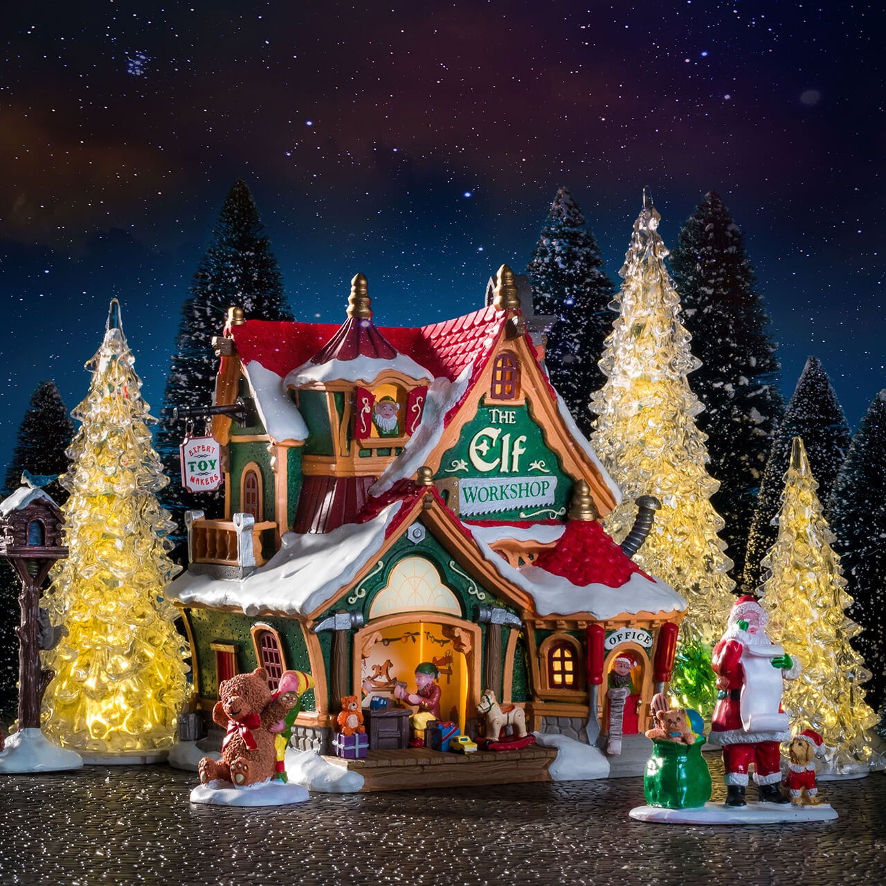 3 Color Crystal Lighted Tree - 4 Piece Set