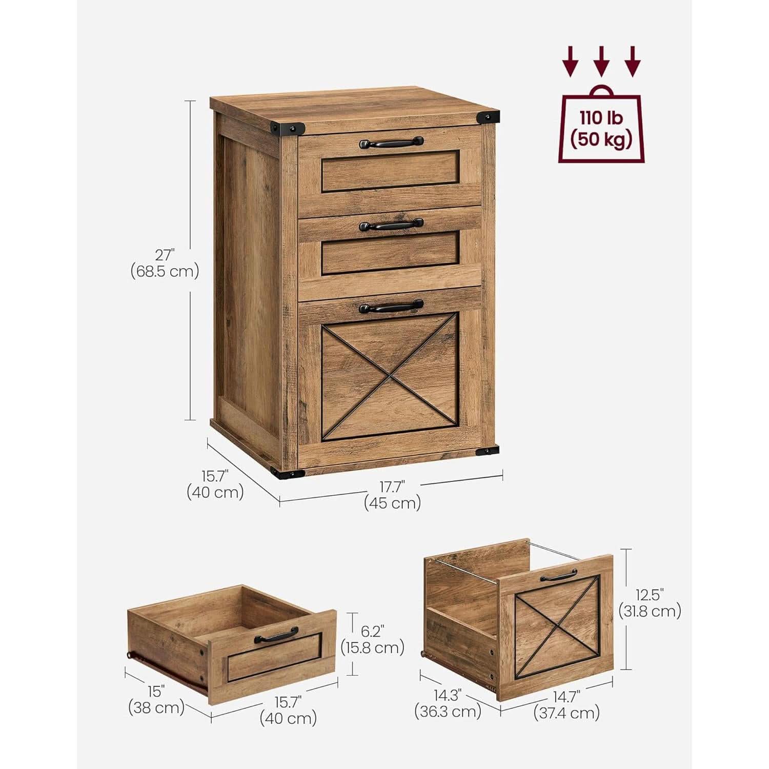 3 Drawer Farmhouse Filing Cabinet With Printer Stand For Home Office Storage Woodgrain Finish