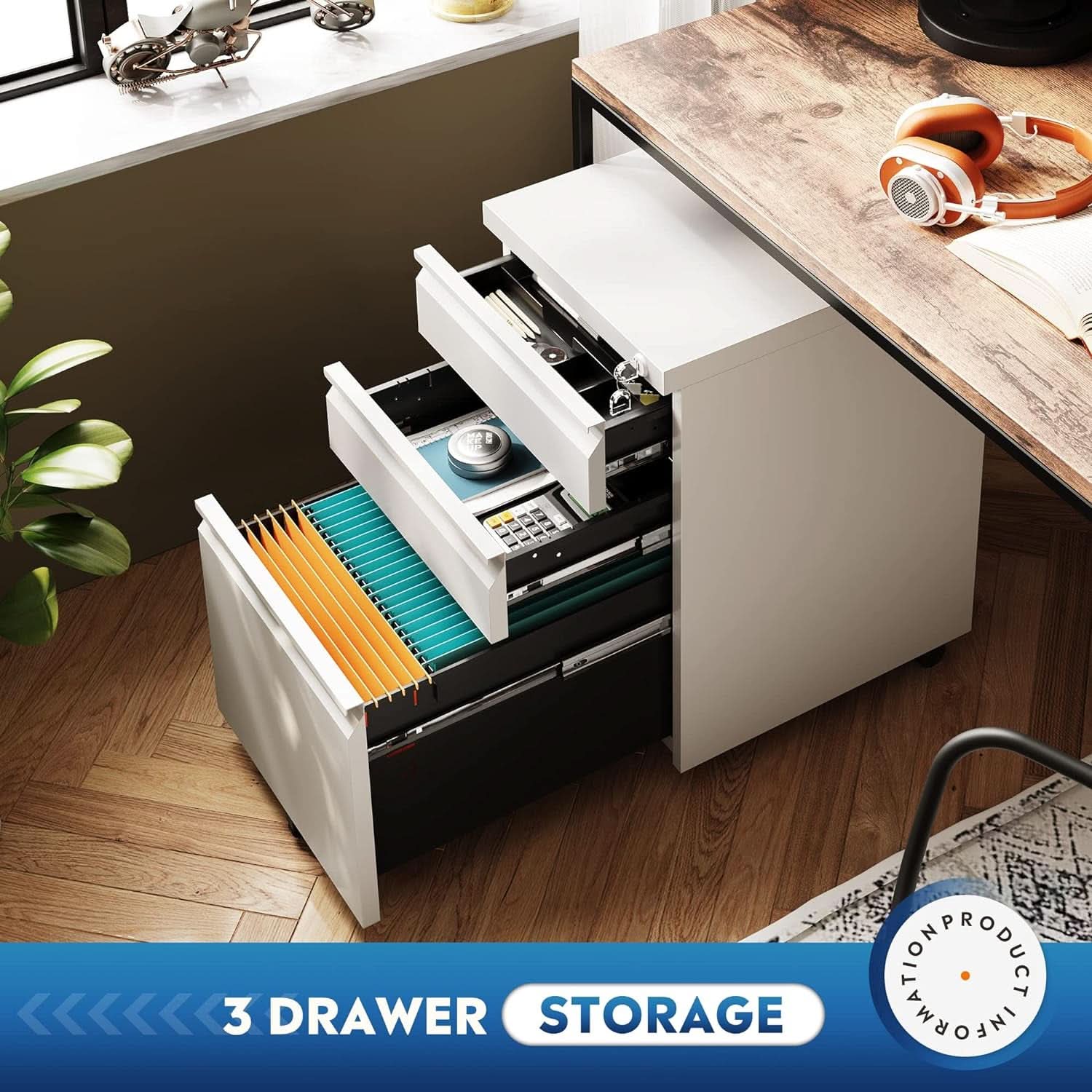 3 Drawer Mobile File Cabinet With Lock Under Desk Metal Office File Cabinet For Legal Letter A4 Files