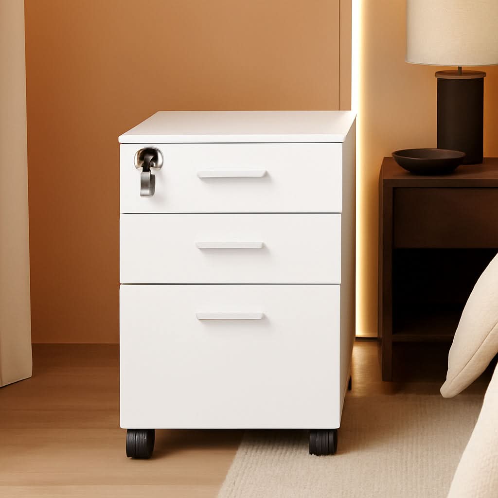 3 Drawer Mobile File Cabinet With Lock White Rolling Vertical Filing Cabinet For A4 Legal Letter Paper