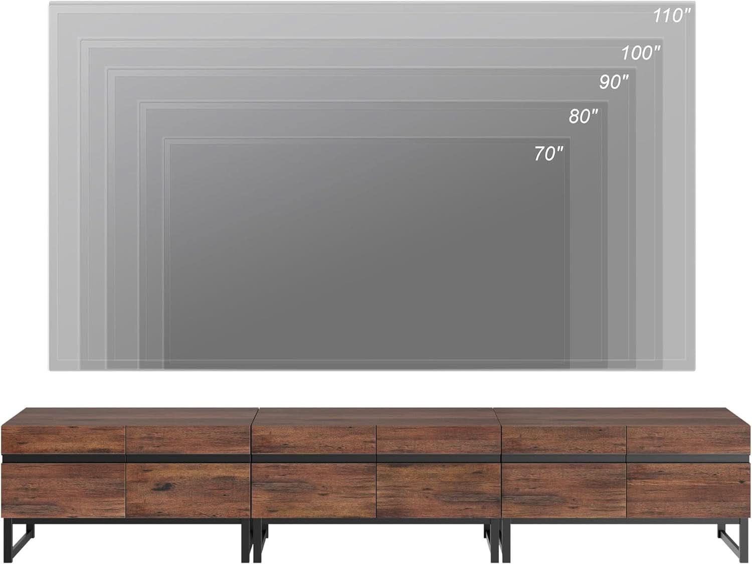 3 In 1 Modern TV Stand For TVs Up To 110 Inches With Storage Cabinets And Metal Base Walnut Brown