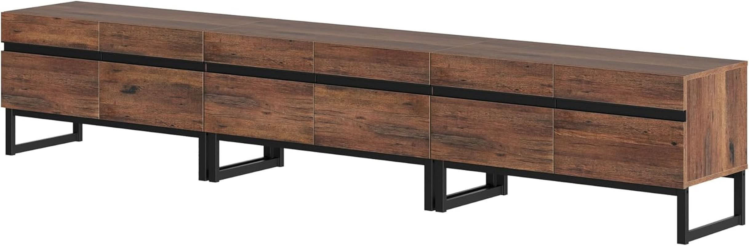 3 In 1 Modern TV Stand For TVs Up To 110 Inches With Storage Cabinets And Metal Base Walnut Brown