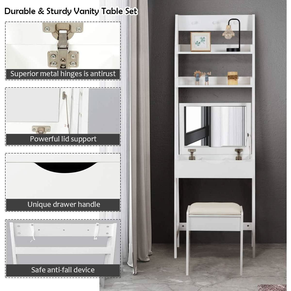 3 In 1 Vanity Table With Flip Top Mirror Makeup Desk
