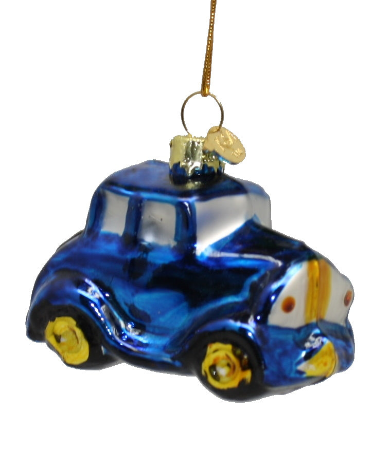 3 Inch Boxed Glass Ornament - Blue Car