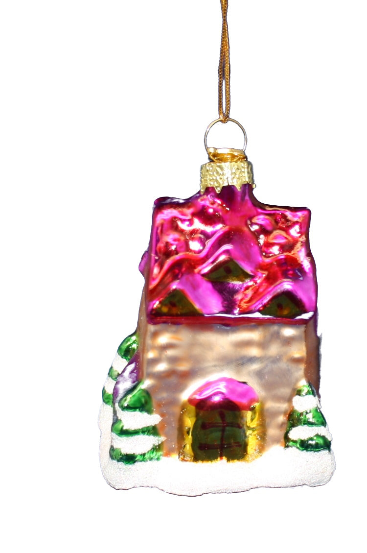 3 Inch Boxed Glass Ornament - Cottage - Square