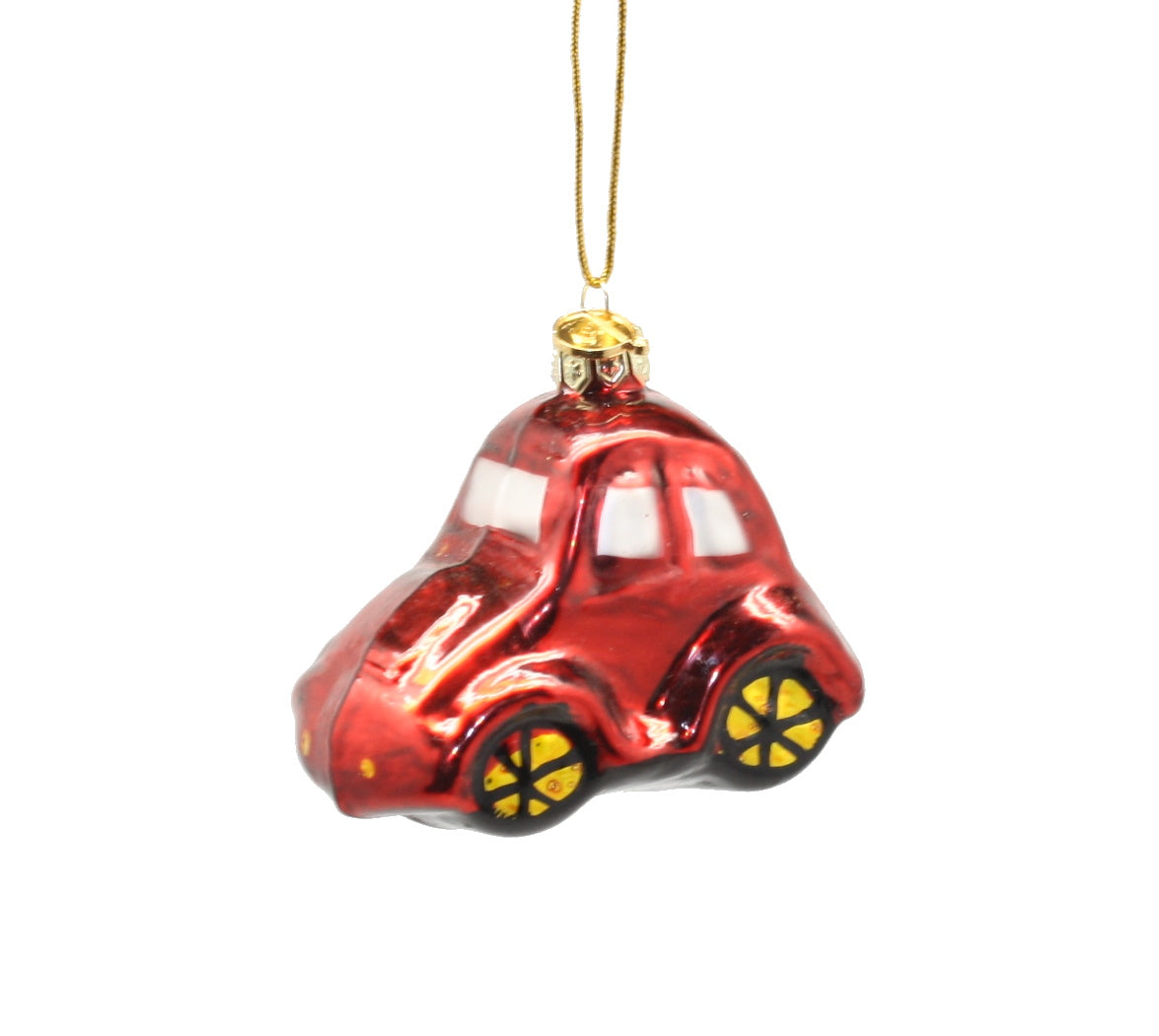 3 Inch Boxed Glass Ornament - Red Car