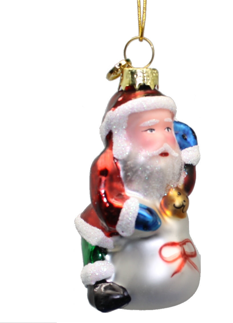 3 Inch Boxed Glass Ornament - Santa with Bag of Toys