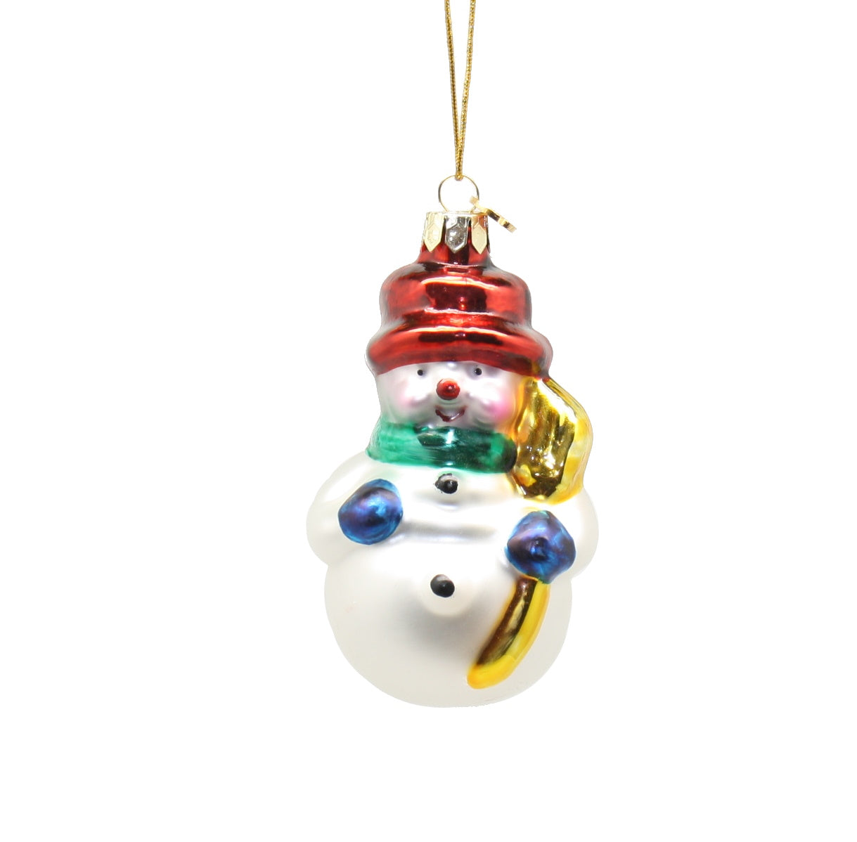 3 Inch Boxed Glass Ornament - Snowman with Broom