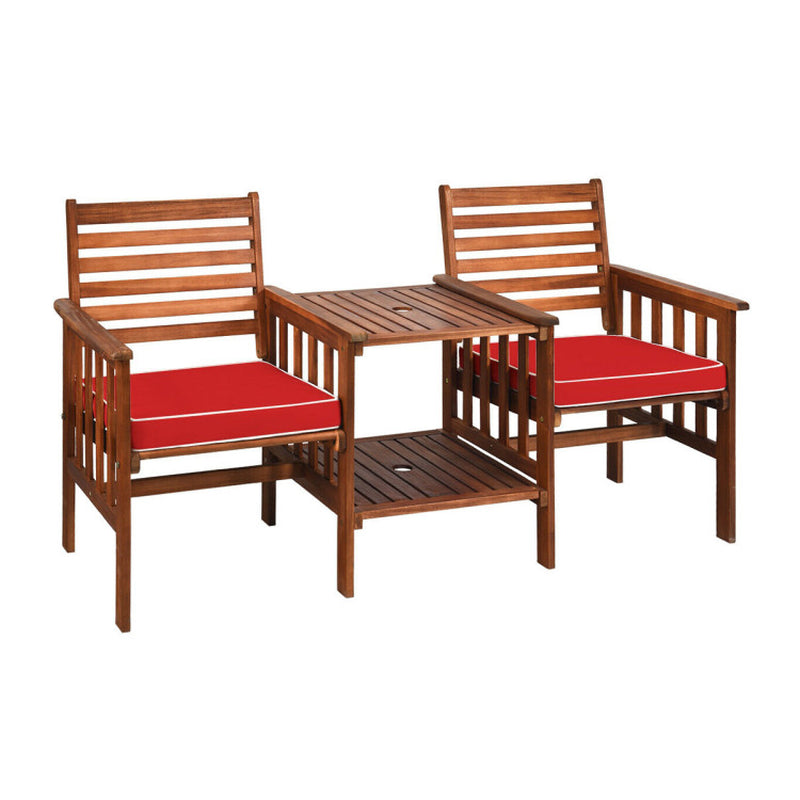 3-Piece Acacia Wood Outdoor Patio Table and Chair Set With Umbrella Hole and Durable Weatherproof Finish