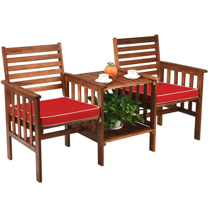 3-Piece Acacia Wood Outdoor Patio Table and Chair Set With Umbrella Hole and Durable Weatherproof Finish