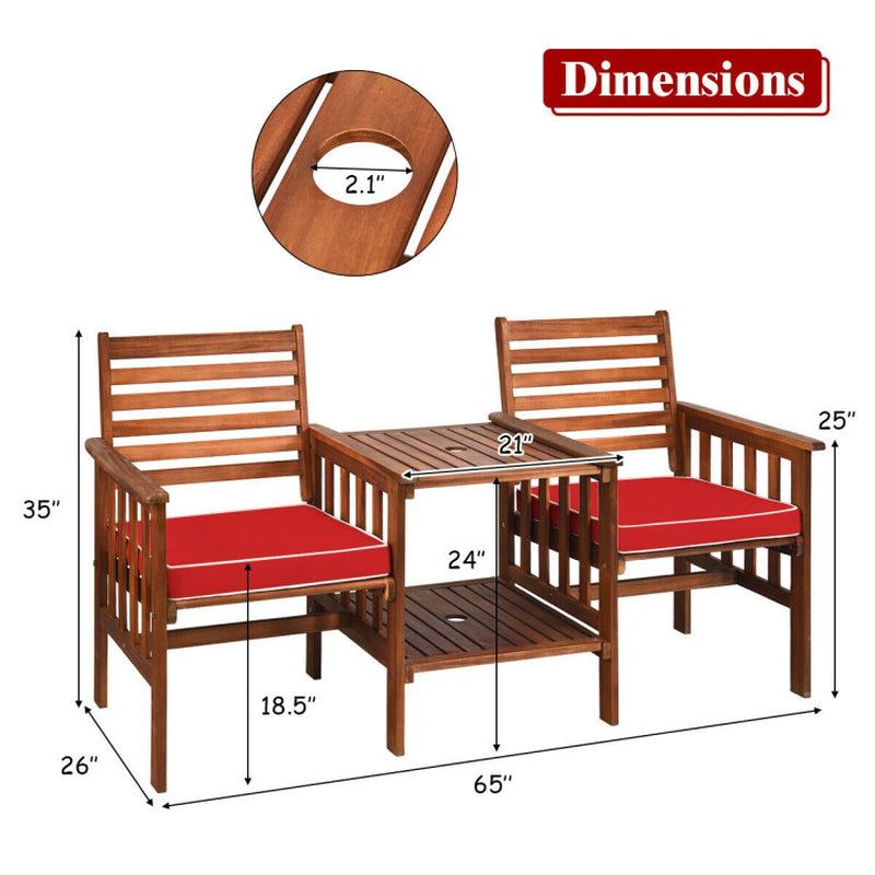 3-Piece Acacia Wood Outdoor Patio Table and Chair Set With Umbrella Hole and Durable Weatherproof Finish