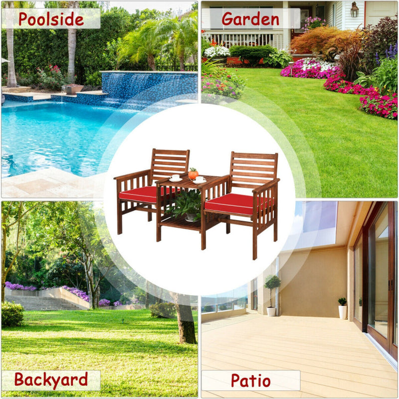 3-Piece Acacia Wood Outdoor Patio Table and Chair Set With Umbrella Hole and Durable Weatherproof Finish