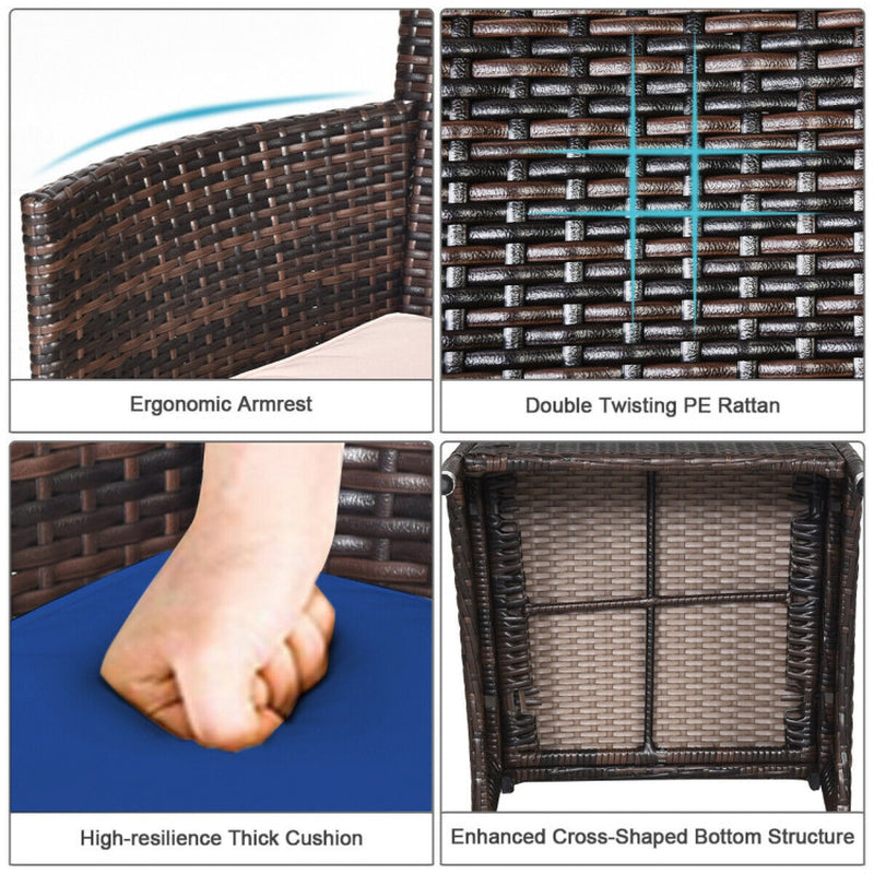 3 Piece Ergonomic Wicker Patio Conversation Set With Cushioned Chairs And Coffee Table