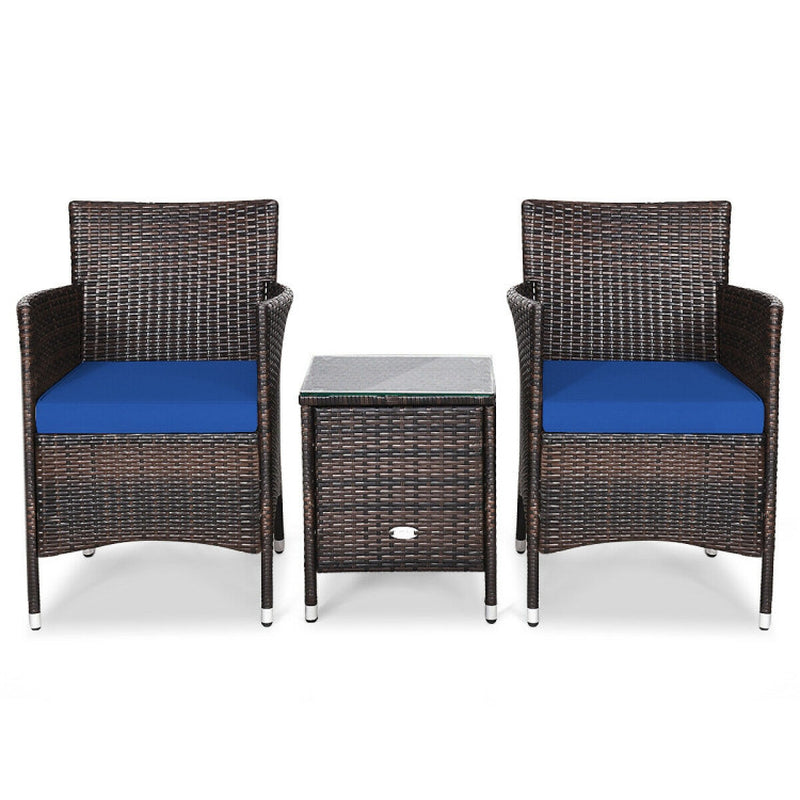 3 Piece Ergonomic Wicker Patio Conversation Set With Cushioned Chairs And Coffee Table