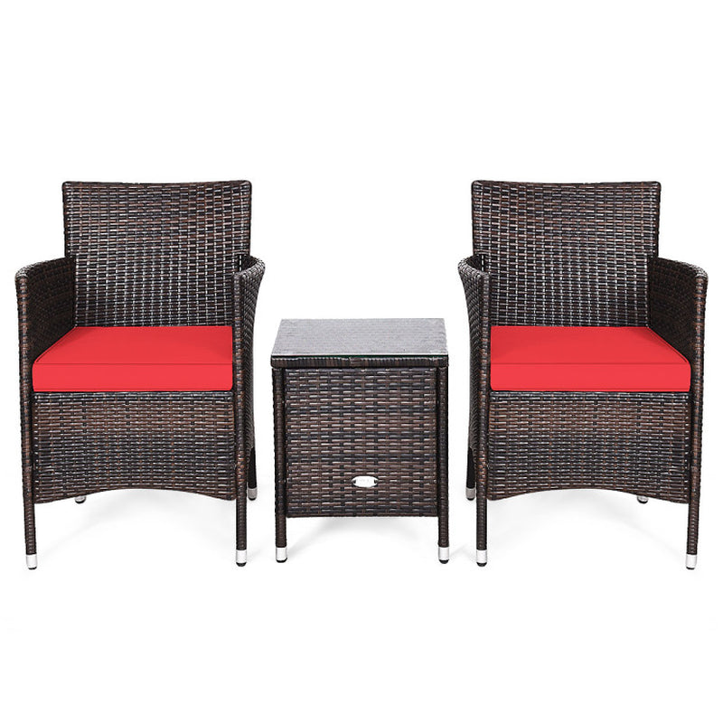 3 Piece Ergonomic Wicker Patio Conversation Set With Cushioned Chairs And Coffee Table