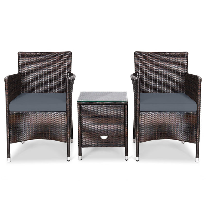 3 Piece Ergonomic Wicker Patio Conversation Set With Cushioned Chairs And Coffee Table