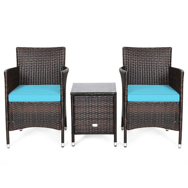 3 Piece Ergonomic Wicker Patio Conversation Set With Cushioned Chairs And Coffee Table