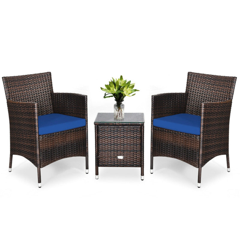 3 Piece Ergonomic Wicker Patio Conversation Set With Cushioned Chairs And Coffee Table