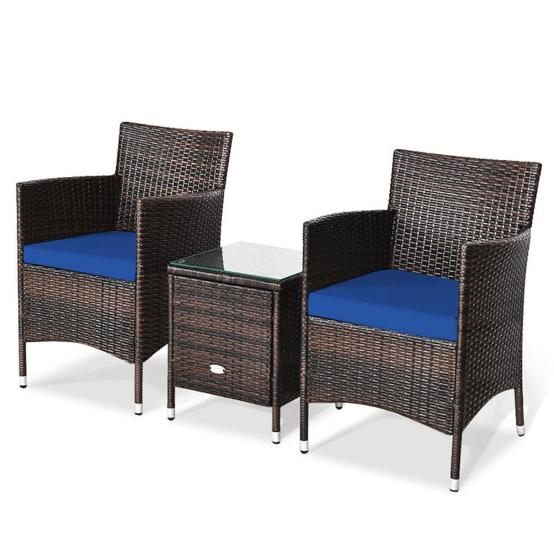3 Piece Ergonomic Wicker Patio Conversation Set With Cushioned Chairs And Coffee Table