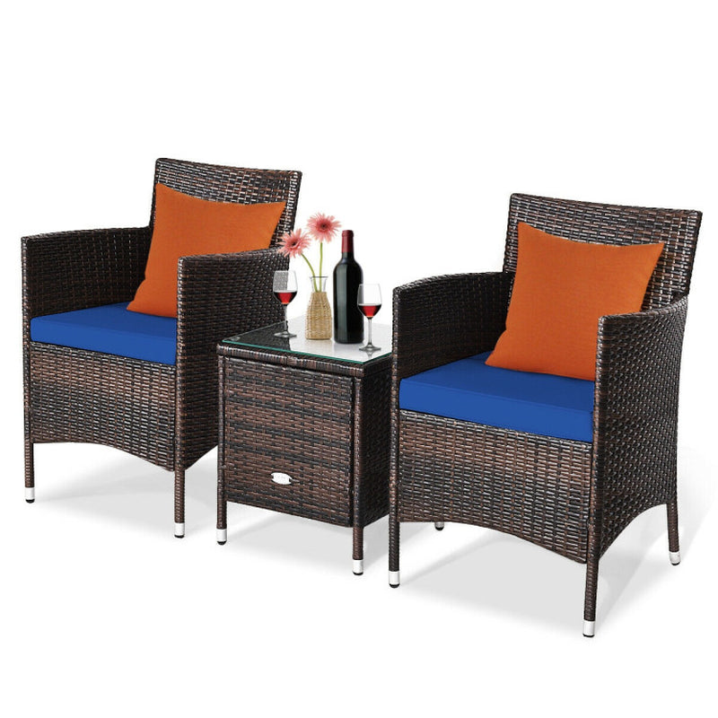 3 Piece Ergonomic Wicker Patio Conversation Set With Cushioned Chairs And Coffee Table