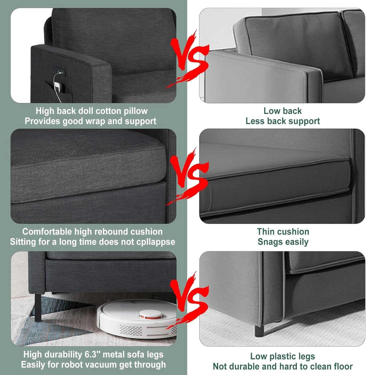 3 Piece Living Room Furniture Set With 3 Seat Couch Loveseat And USB Ports Dark Grey