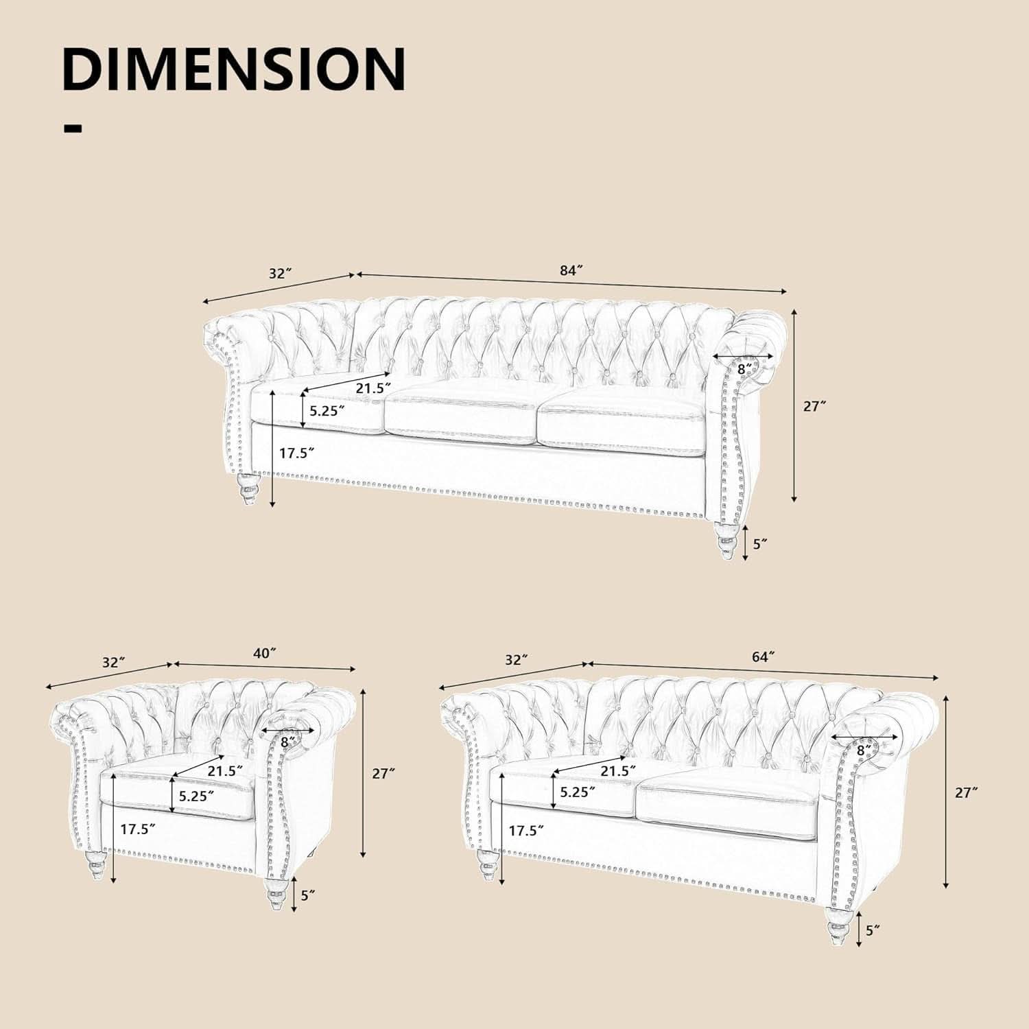 3 Piece Living Room Sectional Sofa Set Black Modern