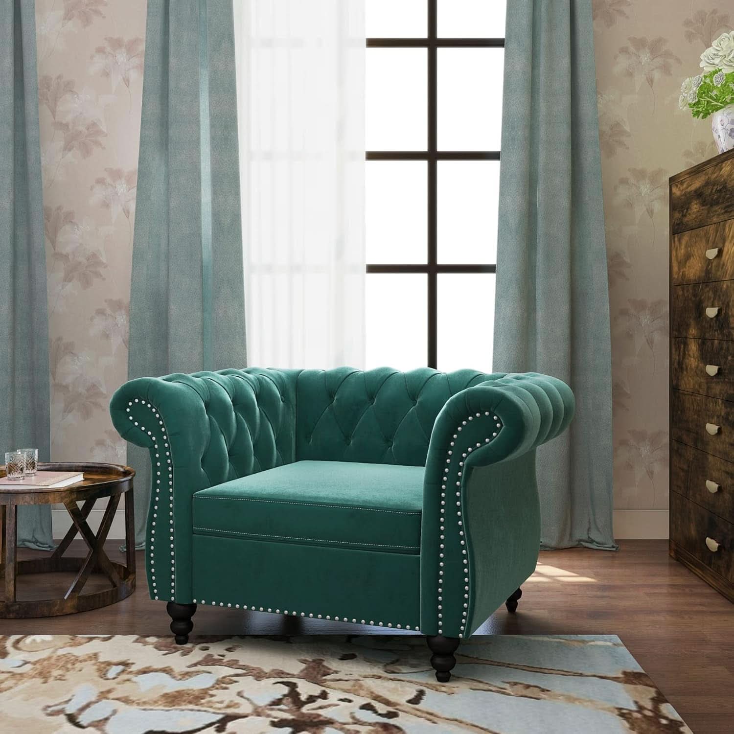 3 Piece Living Room Sectional Sofa Set Green Velvet Couch