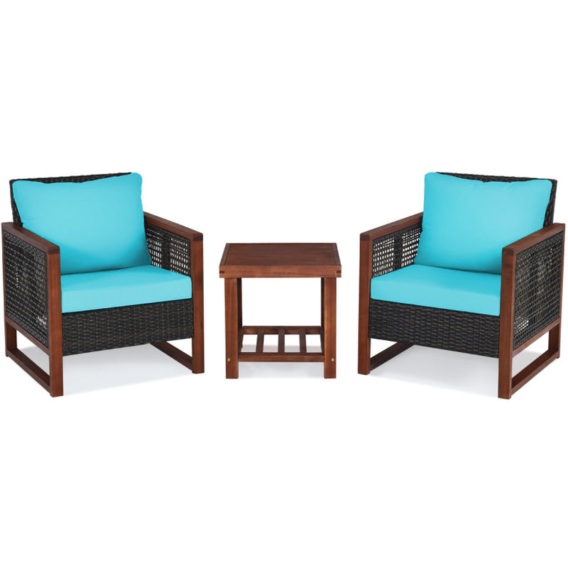 3 Piece Natural Acacia Wood Patio Furniture Set With Coffee Table For Outdoor Use