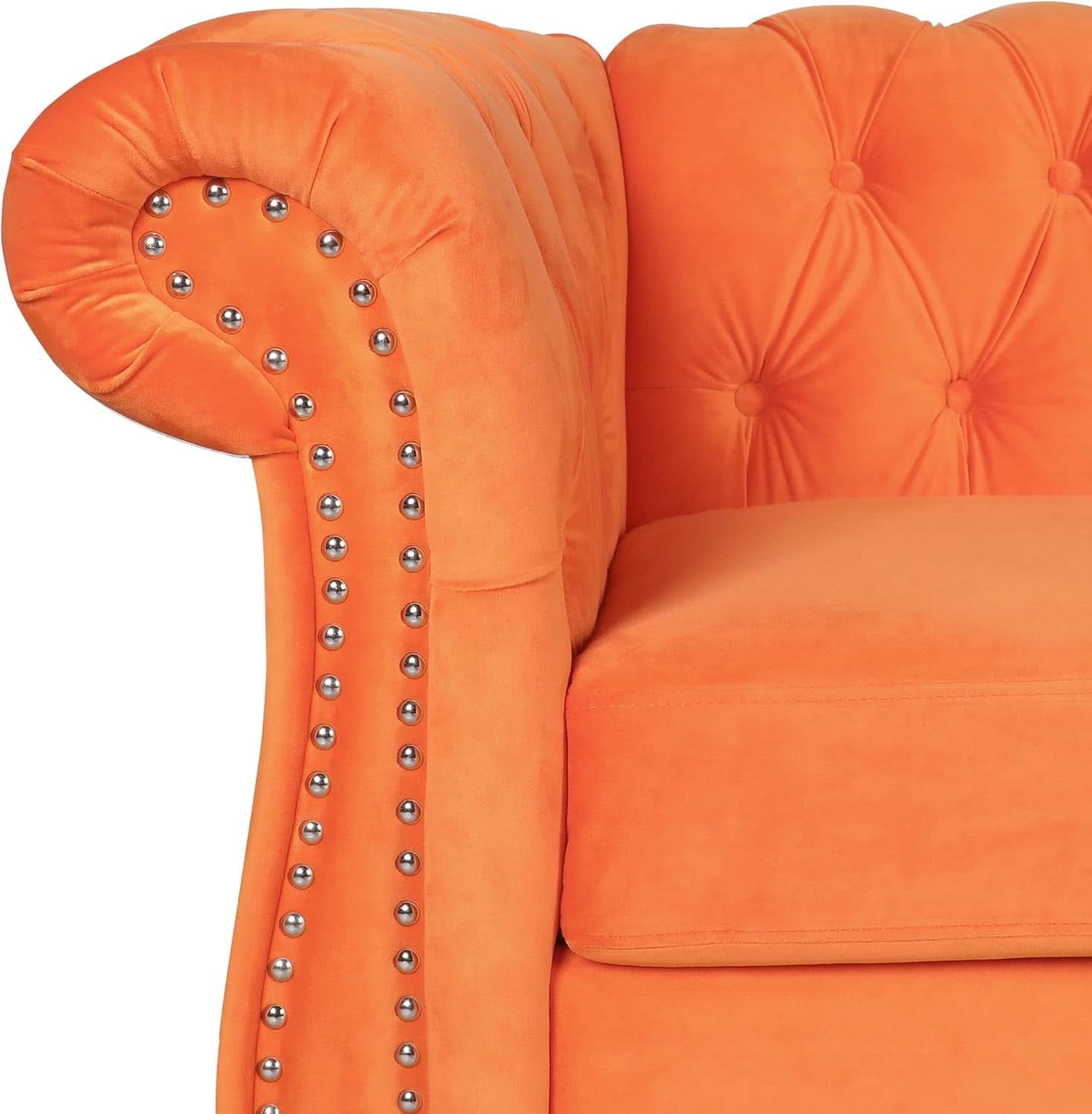 3 Piece Orange Velvet Living Room Sofa Set Includes Loveseat And Club Chair Durable Upholstery